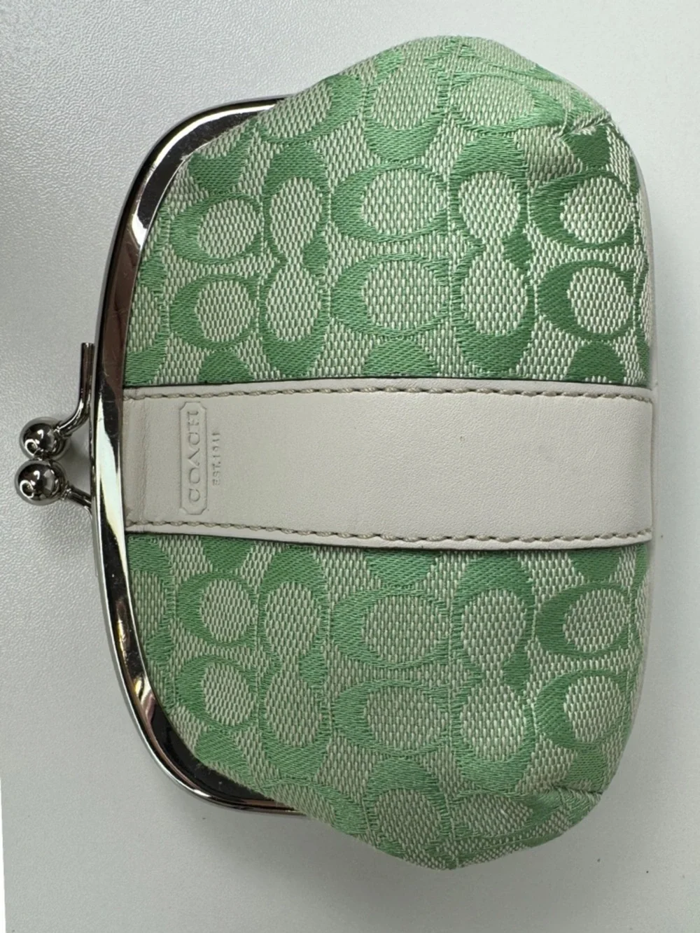 Coach Y2K Signature C Green Fabric Kisslock Coin Purse Bag